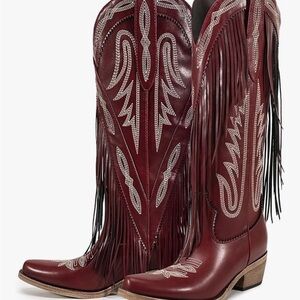 Fringed Maroon Western Boots